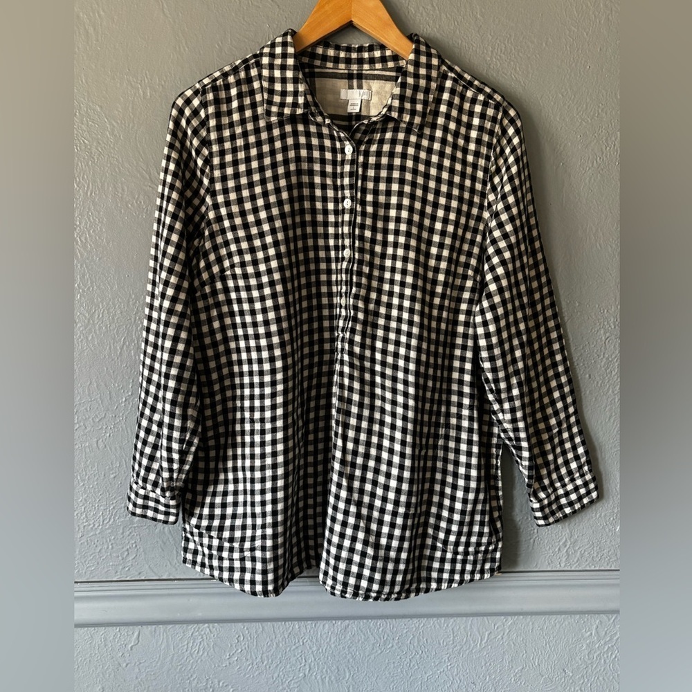 J. Jill Gingham Cotton Pullover Shirt with Pockets | Size L